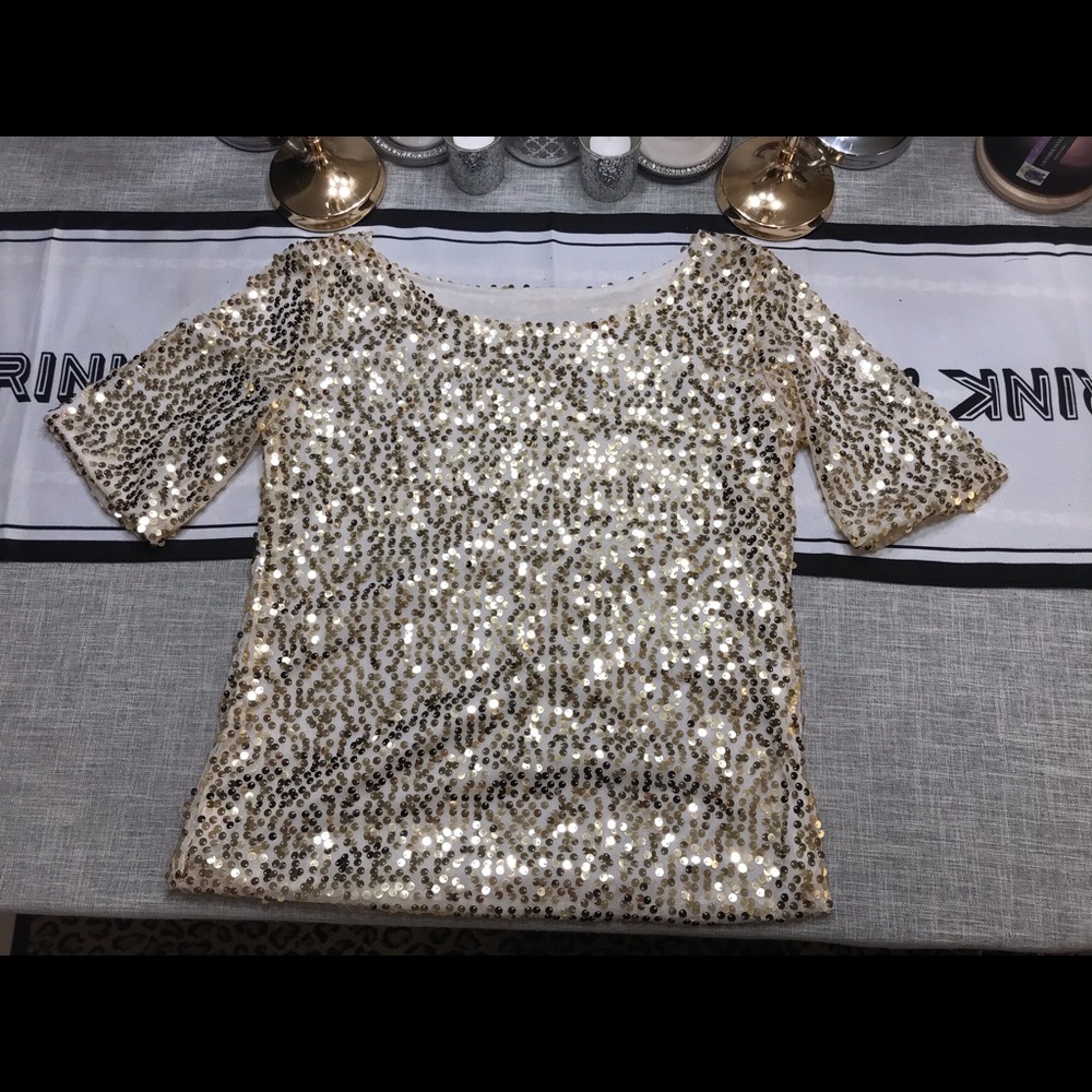 GOLD AND SEQUIN OFF ONE SHOULDER GLAM TOP
